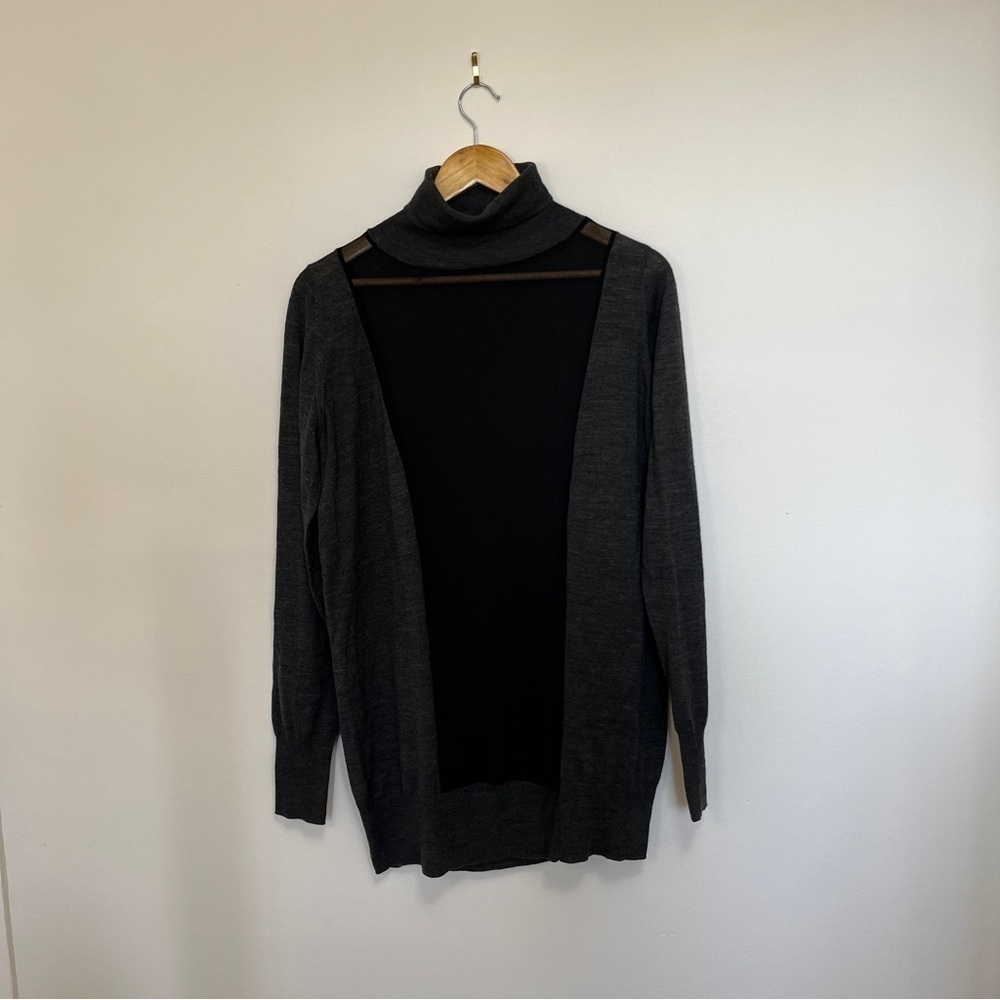 Anne Fontaine Marcy Sweater Charcoal Sheer Turtleneck Womens Size 10 Wool Blend